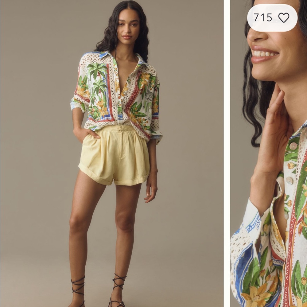 Farm Rio- Tropical Destination Linen Blend Crochet Top